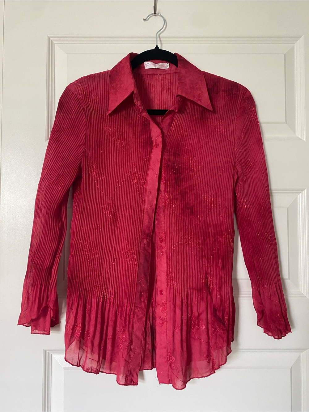 Y2K Pretty Angel Red Pleated Button-Down Shirt